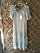 SALE  Sundance NWT Long Pleated Lace Trim Blue Cupro Dress Petite 2 WAS 69.95