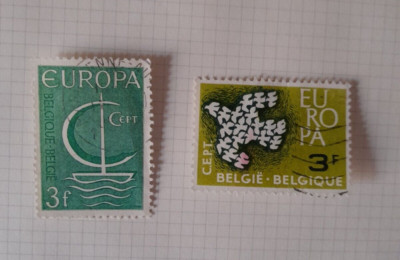 Briefmarken Belgien Europa Cept zwei Werte 3 fr gebraucht sprachlich letztes Jahrhundert