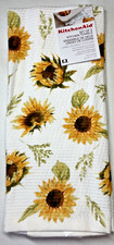 KITCHENAID KITCHEN TOWELS 2 SUNFLOWERS GOLD BROWN GREEN 100 COTTON 16 X NIP