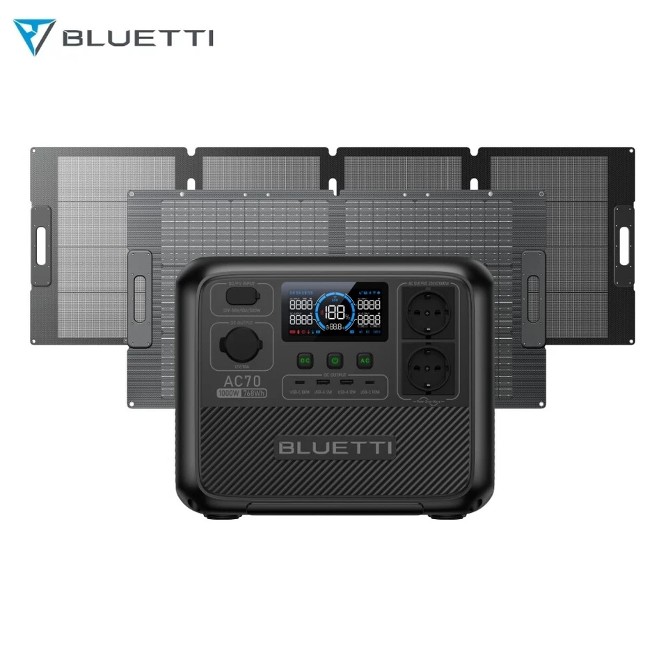 BLUETTI AC70 Stazione di Alimentazione Portatile 1000W LiFePO4 768Wh Pannello Solare Generatore Solare