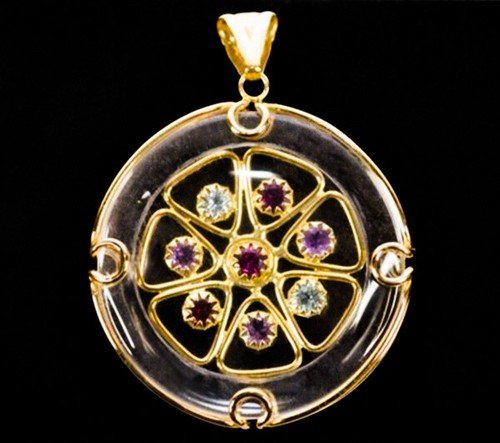 14k Gold Milor Italy Exotic Lrg Pendant Precious/Semi-Precious Stones, Rare - Picture 9 of 15