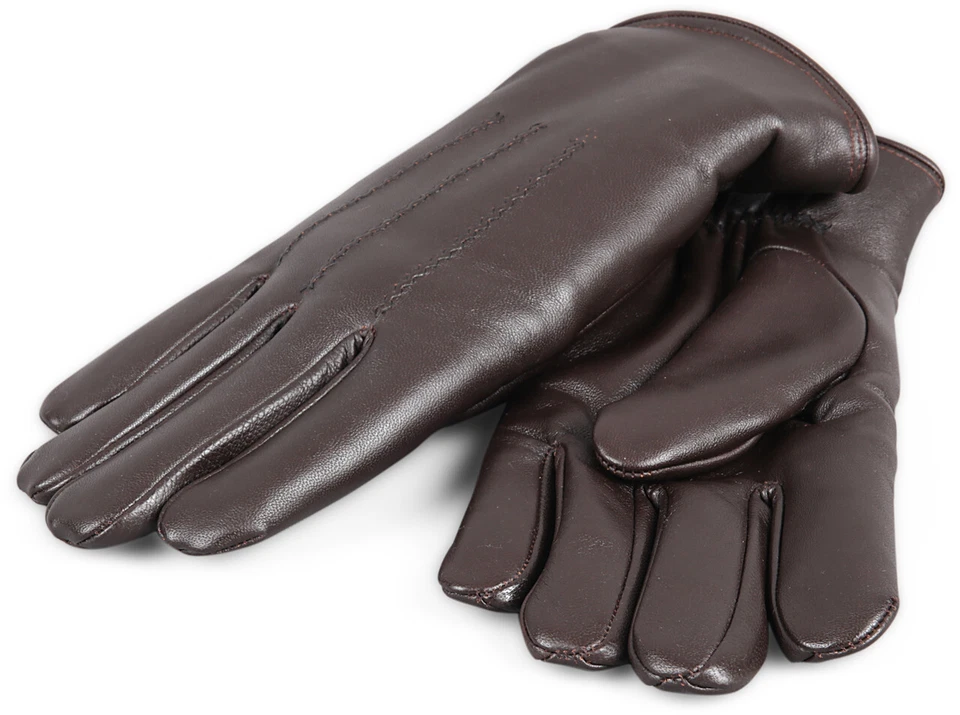 Guantes de cuero forrados de piel de oveja de piel de oveja premium para hombre - marrón Foto 2 de 4