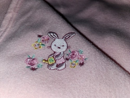 VTG Fisher Price Baby Blanket Soft plush Pink Bunny Watering Flowers Fleece - Picture 9 of 20
