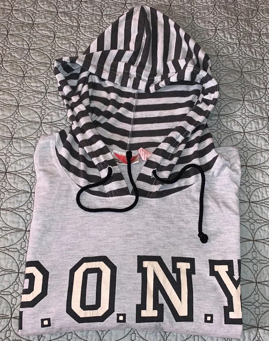 Felpa con cappuccio PONY uomo anni 90 maglia basket outdoor grande grigia vintage