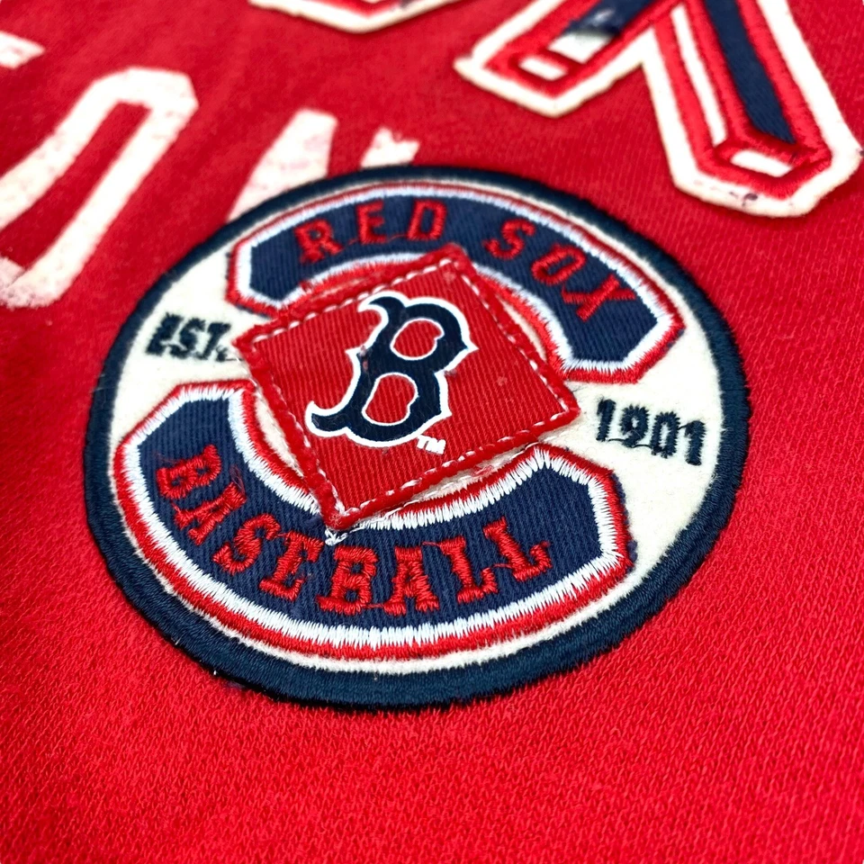波士顿红袜队破旧全拉链连帽衫红色运动衫美国职棒大联盟棒球男式 M 码 — 第 3/4 张图片