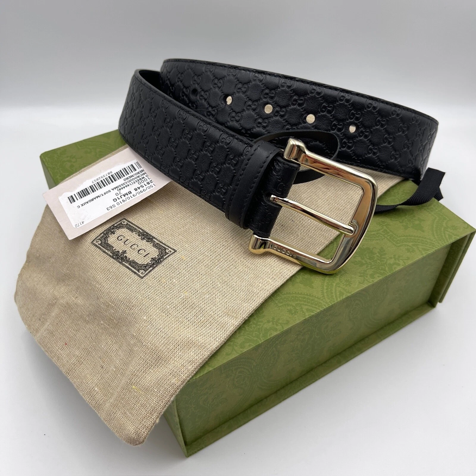 Ceinture Gucci Micro GG guccissima monogramme cuir noir or seau 70 neuve avec étiquette