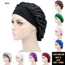 Women Satin Night Sleep Cap Hair Bonnet Hat Silk Head Cover Wide Elastic Band