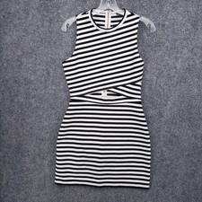 Express Dress Womens 6 Black Mini Bodycon Cutout Striped Sleeveless Stretch