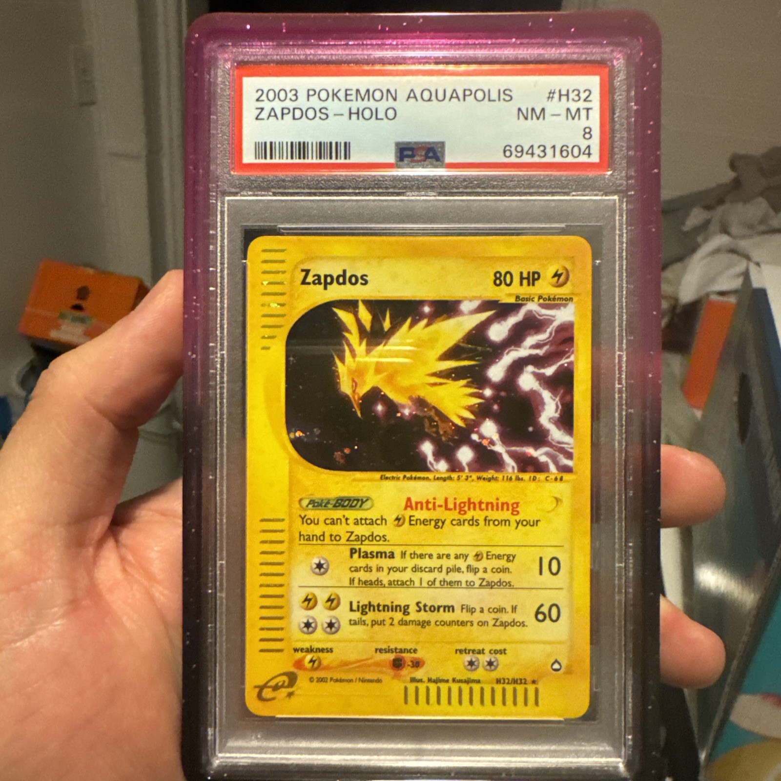 2003 POKEMON AQUAPOLIS #H32 ZAPDOS-HOLO PSA 8