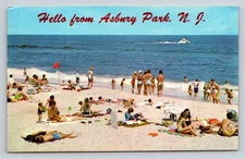 Vintage Hello from Asbury Park NJ Beach Photochrome Postcard
