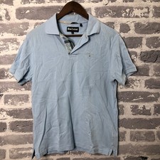 Barbour Polo Shirt Men Medium Blue Plaid Short Sleeve Cotton Made Portugal Logo