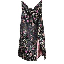 Lulus Dress Womens Large Black Make A Move Floral Satin Jacquard Strapless NWT
