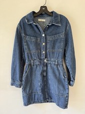 MNG Mango Denim Shirt Dress Snap Front Long Sleeve Blue Cotton Size M
