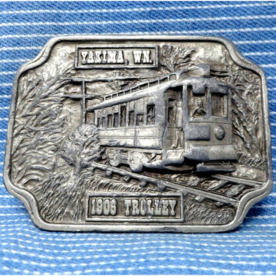 Yakima 1906 Trolley Belt Buckle Washington Lions Club Vtg 1976 Bergamot .PCB700