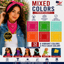 12 Pack Paisley Bandanas 100 Cotton Head Wrap Neck Scarf 21x21 Double Sided