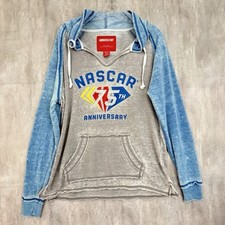 NASCAR 75th Anniversary Raglan Hoodie Women s Large Sweatshirt Light Blue Gray