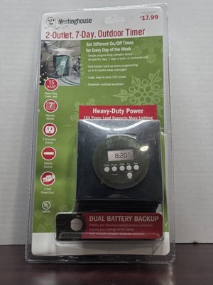 Westinghouse 2-Outlet 7-Day Outdoor Digital Timer Heavy Duty 15A NIP 51215