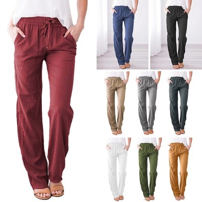 Damen Freizeithose aus Baumwolle & Leinen, Lockerer Schnitt Weites Bein