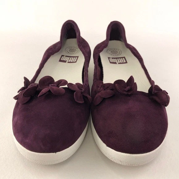 FitFlop SuperBailarina con Flores Ballet Pisos Mujer Talla 9 Ciruela Profunda Gamuza Foto 4 de 4
