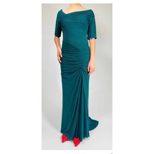Tadashi Shoji M Asymmetrical Ruched short sleeve gown teal green mother of bride