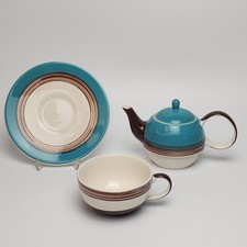 Cha Cult Tea for One Set handbemalt Teekanne Tasse Untertasse t&uuml;rkis Keramik