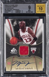 2006 07 UD SP GAME USED LEGENDARY FABRICS #MJ MICHAEL JORDAN /10 BGS 9 AUTO 10