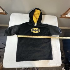 Batman Boys Black Fleece Pullover Hoodie Yellow Lining Graphic Print Size 3-7
