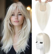 White Blonde 100% Real Human Clip In with Bang 10in Hair Topper