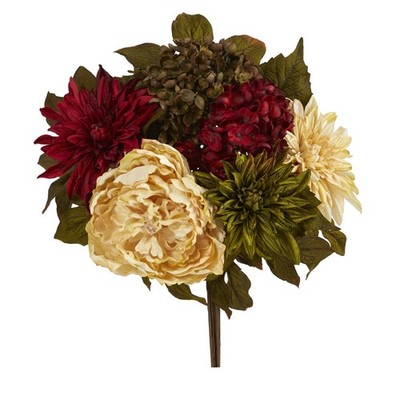 Nearly Natural 16in. Peony Hydrangea & Dahlia Artificial Flower Bouquet Set of 2