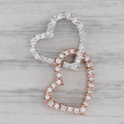 0.15ctw Diamond Interlocking Open Hearts Pendant 14k White Rose Gold