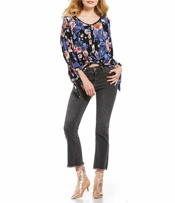 FREE PEOPLE Knit Blouse Boho Black Floral Women's Size S | NWOT