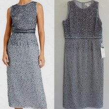MAC DUGGAL Size 10 Gray A10509 Sequin Sleeveless Cocktail Party Midi Dress