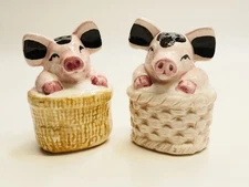 Salt & Pepper Shakers, Pigs in Baskets, V.Gd. (1 has tiny chip on ear)
