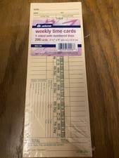 Adams Time Cards Weekly 1-Sided Overtime Format 200 Count 9652 New 3 2/5" x 9"