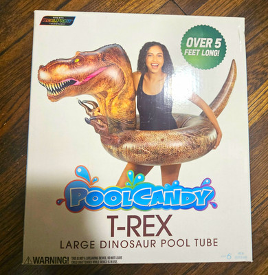 PoolCandy T-REX Large Dinosaur Inflatable Pool Tube Float, Over 4 Feet Long