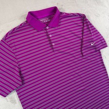Nike Dri Fit Golf Polo Shirt Men Large Purple Striped Performance Swoosh NWOT