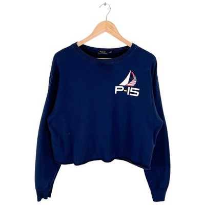 Polo Ralph Lauren P-15 Sailboat Cropped Sweatshirt Navy Pullover Women s Medium
