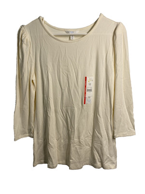 time & tru womens puff long sleeve cream rib shirt size small 4 6