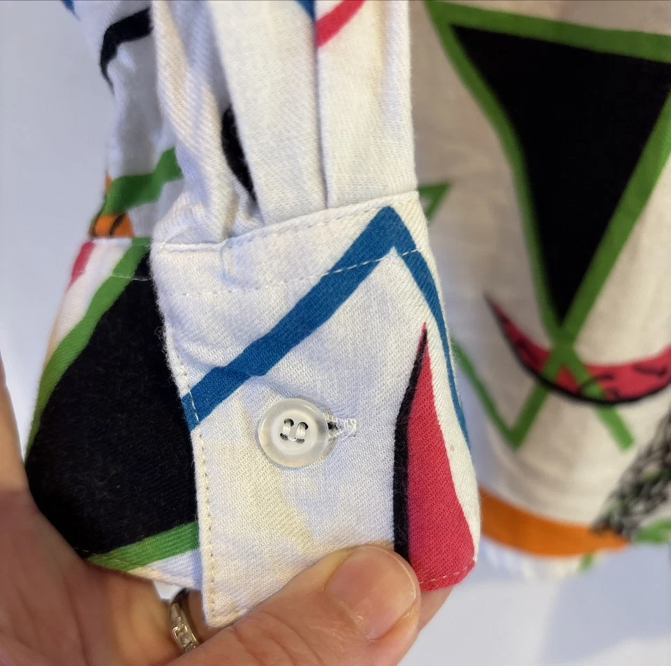 Esprit Sport Oversize Blouse Vintage Size Medium White with Colorful Print 1980s - Image 4 of 4