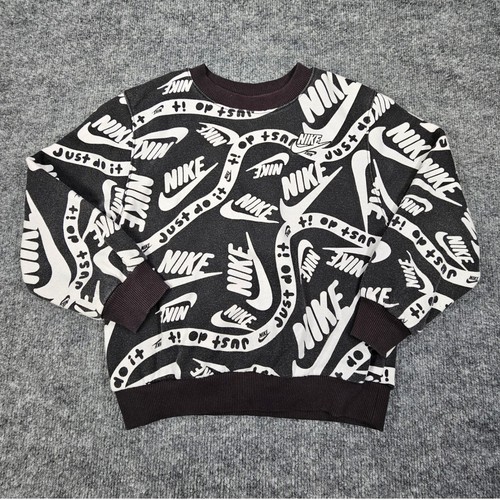 Nike Youth Boys Sz 7 Large Sweatshirt Just Do It All Over Print AOP Fleece Black