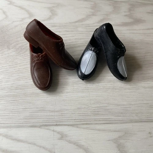 Vintages 1960s Mattel Ken Doll Shoes Soft Brown and Tuxedo Shoes Lot of 2 Pairs
