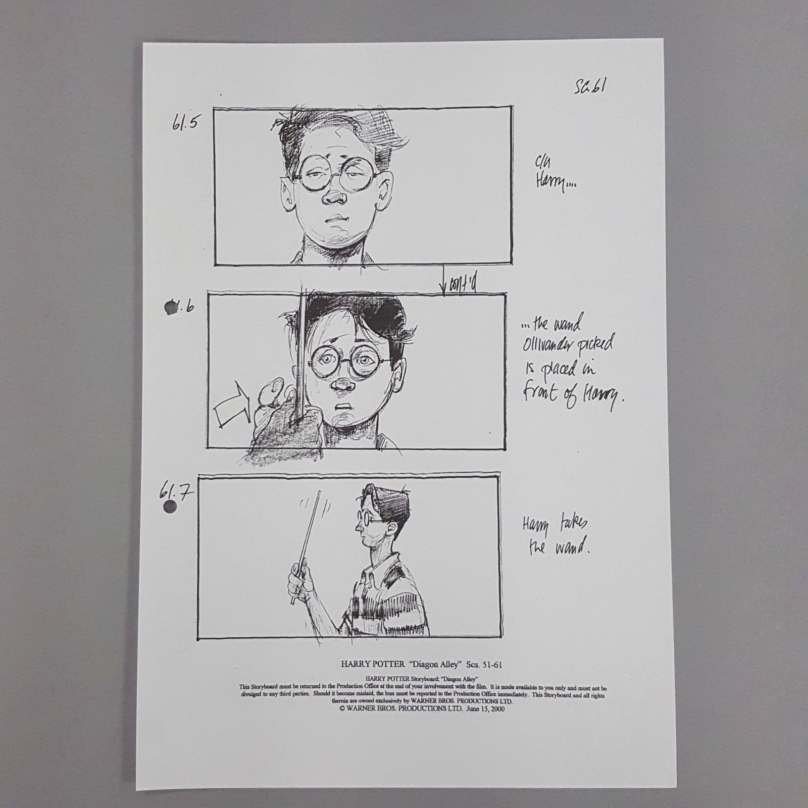 Harry Potter Production Used Storyboard Harry Gets Wand Ollivanders Sc 61