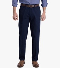 Haggar Iron Free Khaki Straight Fit Expandable Waist Navy Pant Size 34x29
