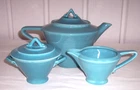 Vintage Homer Laughlin Harlequin Fiesta Tea Pot w Sugar & Creamer - Art Deco