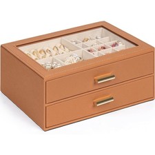 Jewelry Box with Clear Lid Functional Leather Jewelry Storage Organizer Case 2