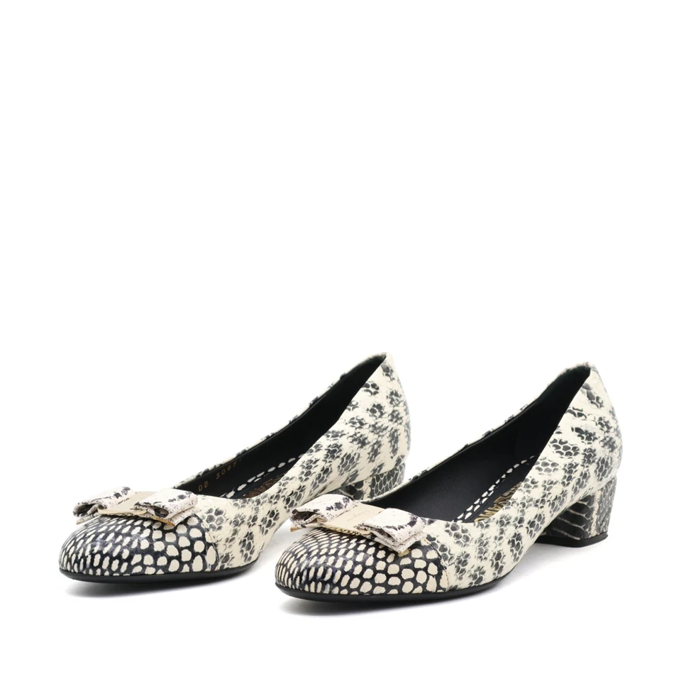 Salvatore Ferragamo Damen Python Pumps Schwarz-Weiß Leder, Handgefertigt EU 39.5 - Bild 3 von 4