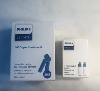 Philips Telcare Lancets 100 Pack Super Thin New in Box Exp 08/29 + 2 Pack Vials