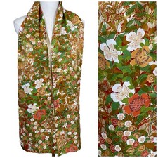 Vintage Floral Botanical Print Scarf Retro Earth Tone Satin Finish 70s Boho