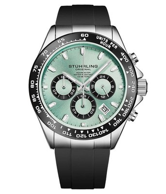 Stuhrling 4050 1 Aquamaster Quartz Chronograph Rubber Strap Mens Watch
