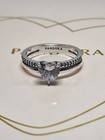 Used Pandora Sparkling Double Band Heart Ring Size 58